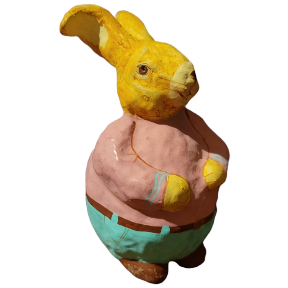 1 Vtg Filipino Art Sculpture Table Decor Chubby Boy Bunny Rabbit
